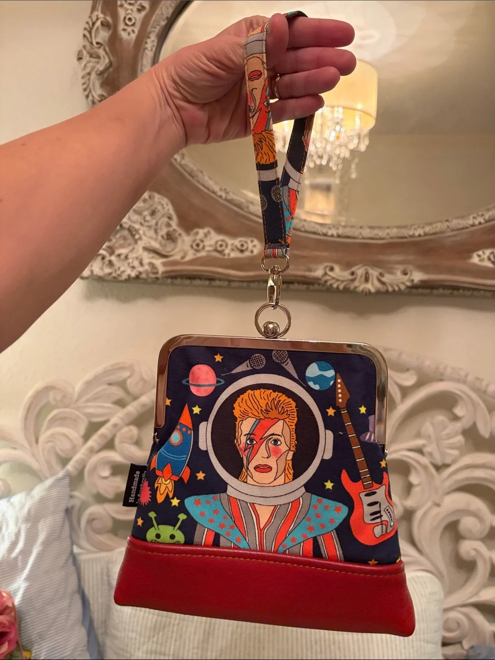 Space oddity/Ziggy Stardust /David Bowie Wristlet with crimson leather